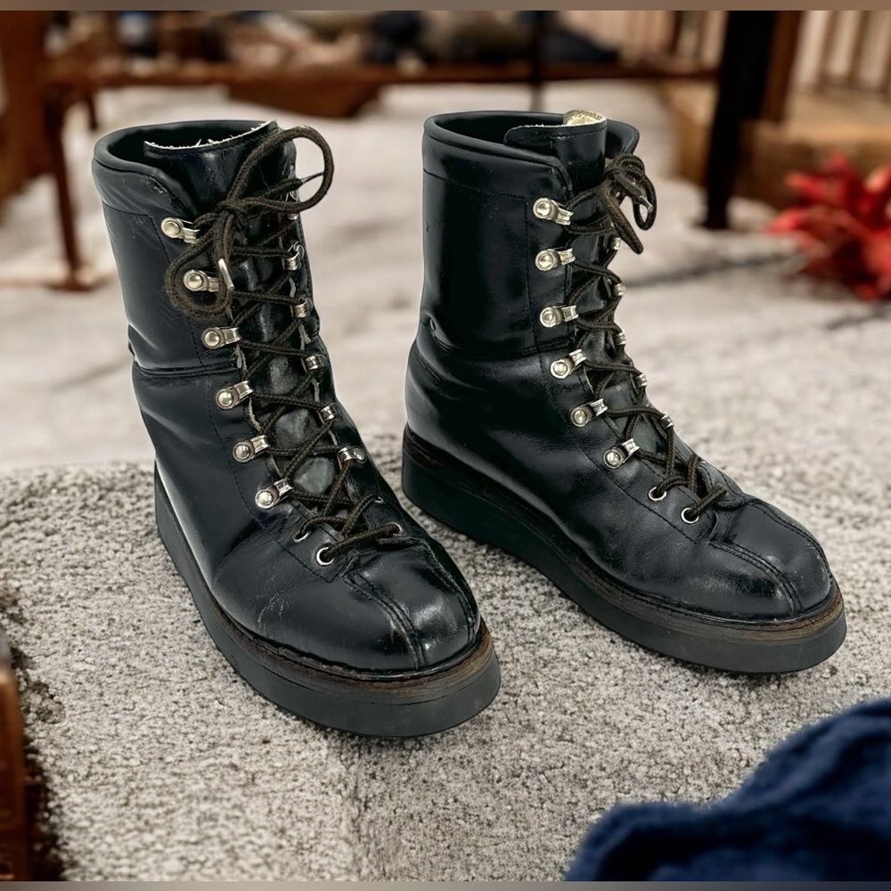 Para Saut Men’s Paraboot Boots Black Leather Platform Goth Skydiving US 8